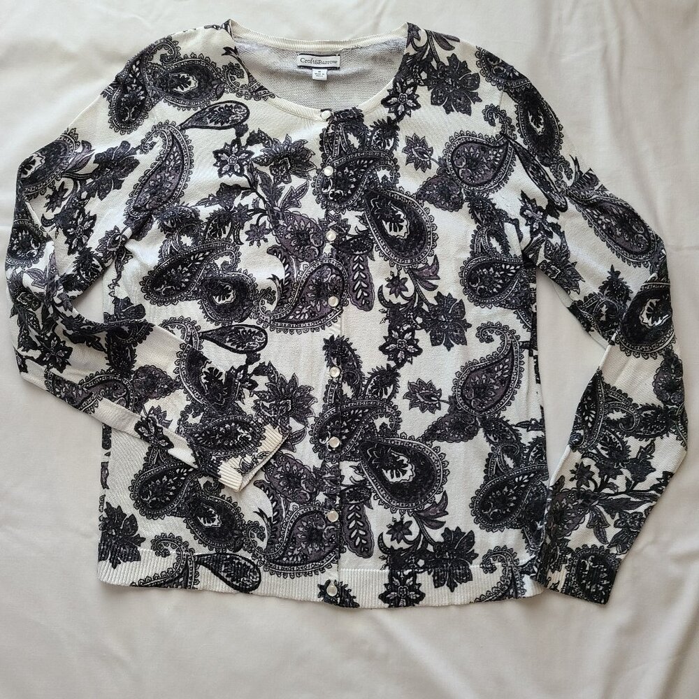Croft & Barrow Paisley Print Cardigan Sweater - Size M